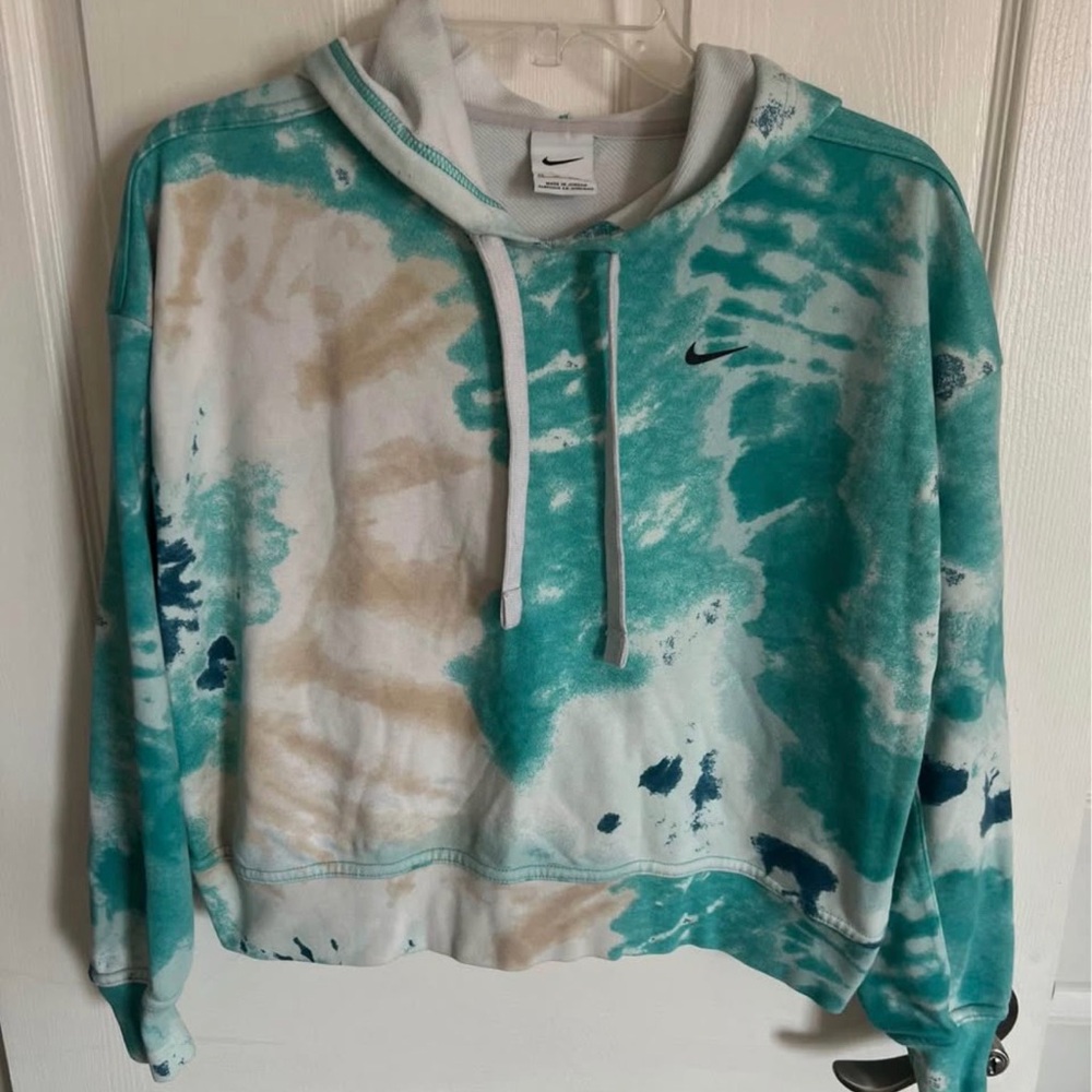 Nike Women's Aqua and Cream Tie-Dye Sweater